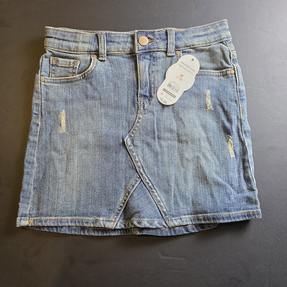 Denim Mini Skirt with Front V-Slit